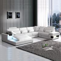 Carolean Modern Living Room Furniture LED U Shape Leather Sofa SF02